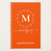 Oranje wit botanisch krans monogram planner (Voorkant)