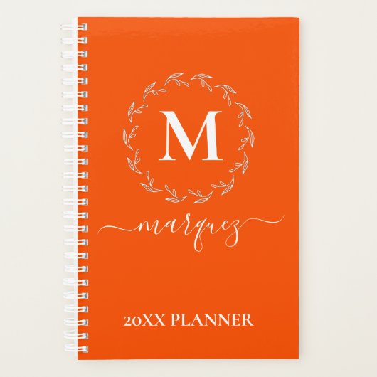 Oranje wit botanisch krans monogram planner (Voorkant)