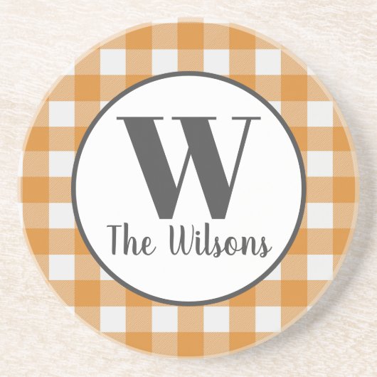 Oranje wit buffelmonogram zandsteen onderzetter (Voorkant)