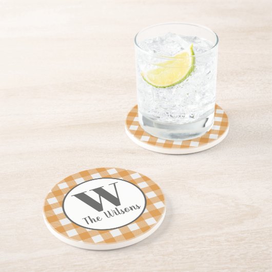 Oranje wit buffelmonogram zandsteen onderzetter (Zijkant)