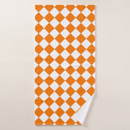 Oranje wit Checker Diamantpatroon Badhanddoek (Badhanddoek)