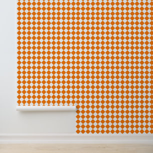 Oranje wit Checker Diamantpatroon Behang