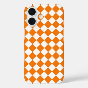 Oranje wit Checker Diamantpatroon iPhone 16 Hoesje