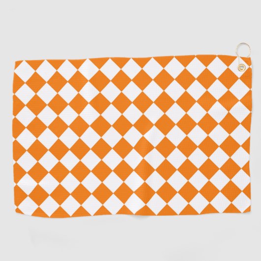 Oranje wit Checker Diamantpatroon Golfhanddoek (Horizontaal)