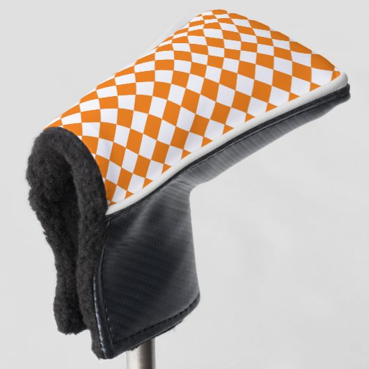 Oranje wit Checker Diamantpatroon Golfheadcover (3/4 voorkant)