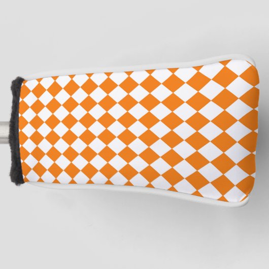 Oranje wit Checker Diamantpatroon Golfheadcover (Voorkant)