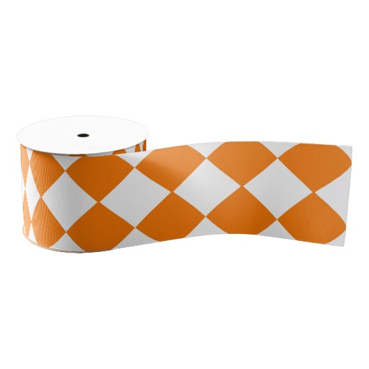 Oranje wit Checker Diamantpatroon Grosgrain Lint (Spoel)
