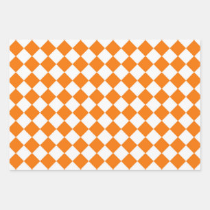 Oranje wit Checker Diamantpatroon Inpakpapier Vel