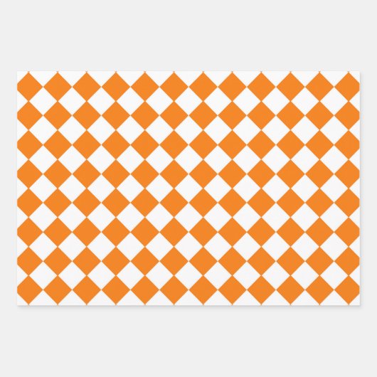Oranje wit Checker Diamantpatroon Inpakpapier Vel (Voorkant)