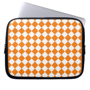 Oranje wit Checker Diamantpatroon Laptop Sleeve