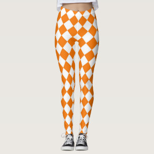 Oranje wit Checker Diamantpatroon Leggings