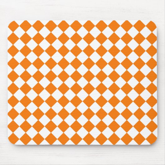 Oranje wit Checker Diamantpatroon Muismat (Voorkant)