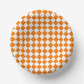 Oranje wit Checker Diamantpatroon Papieren Kommen (Voorkant)
