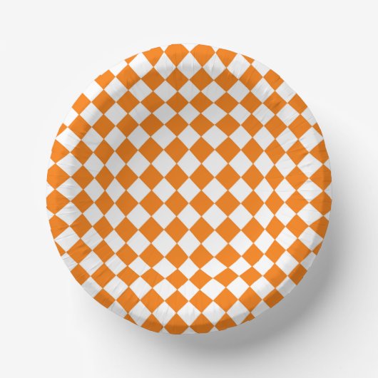 Oranje wit Checker Diamantpatroon Papieren Kommen (Voorkant)