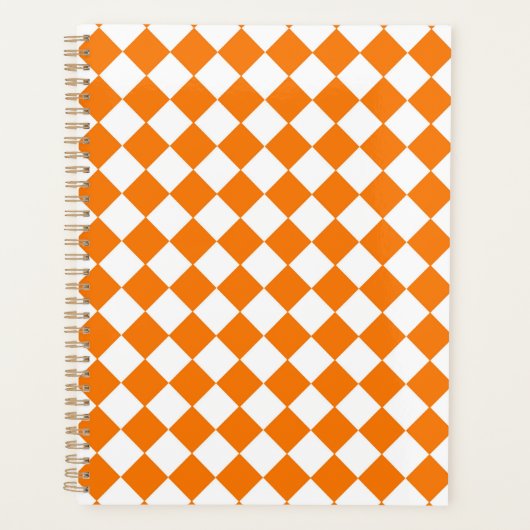 Oranje wit Checker Diamantpatroon Planner (Voorkant)
