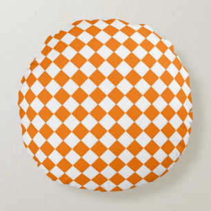 Oranje wit Checker Diamantpatroon Rond Kussen