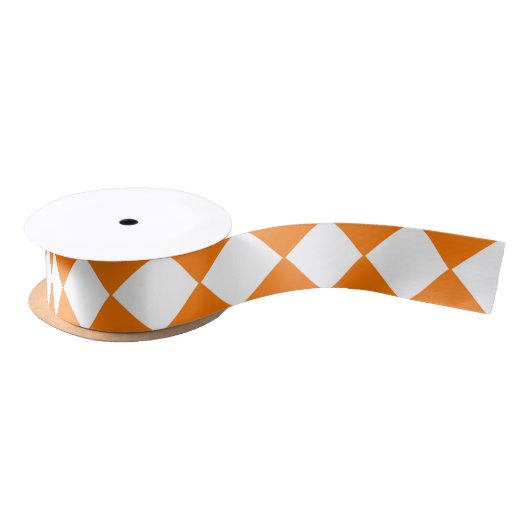 Oranje wit Checker Diamantpatroon Satijnen Lint (Spoel)
