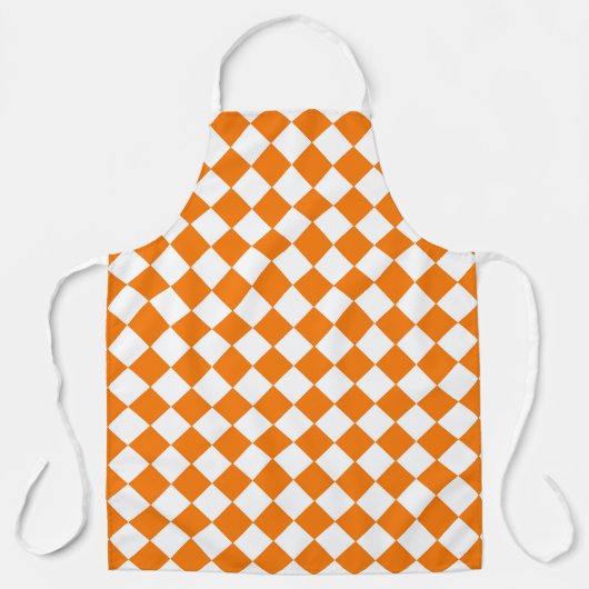 Oranje wit Checker Diamantpatroon Schort (Voorkant)