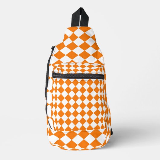 Oranje wit Checker Diamantpatroon Sling Bag (Voorkant)