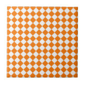 Oranje wit Checker Diamantpatroon Tegeltje (Voorkant)