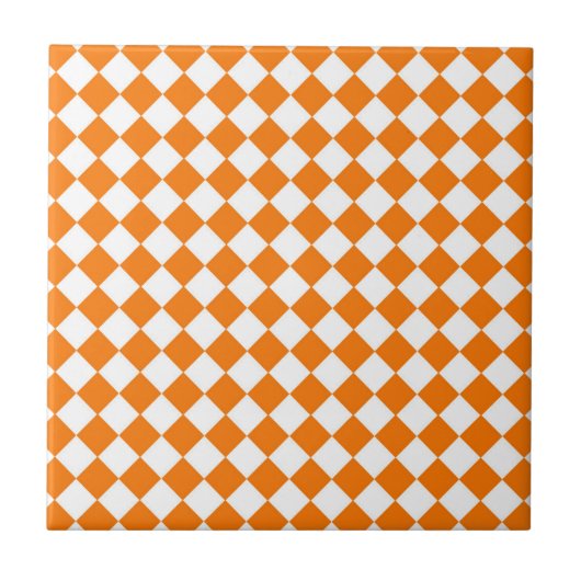 Oranje wit Checker Diamantpatroon Tegeltje (Voorkant)