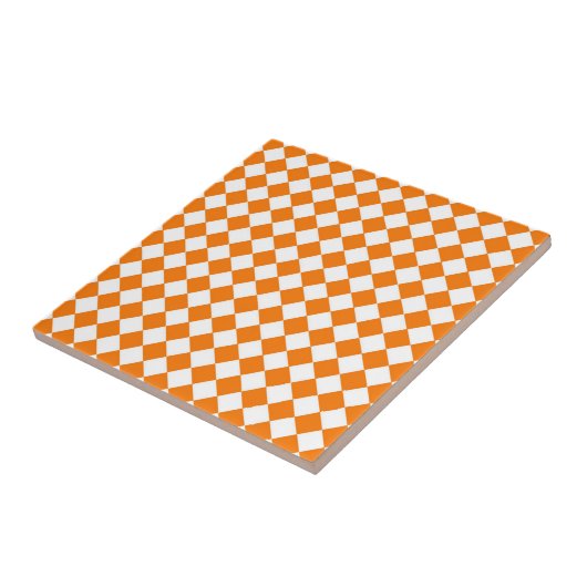Oranje wit Checker Diamantpatroon Tegeltje (Zijkant)