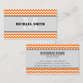 Oranje wit Chevron Zigzag Monogram Visitekaartje (Voorkant / Achterkant)
