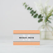 Oranje wit Chevron Zigzag Monogram Visitekaartje (Staand voorkant)