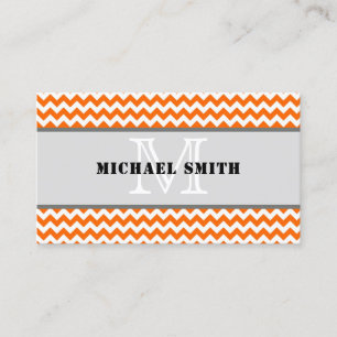Oranje wit Chevron Zigzag Monogram Visitekaartje