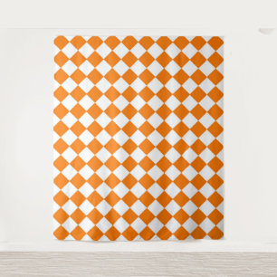 Oranje Wit Damasten Ruitpatroon Wandkleed