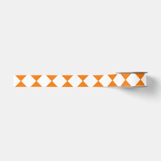 Oranje Wit Dambord Diamant Patroon Grosgrain Lint (Voorkant)