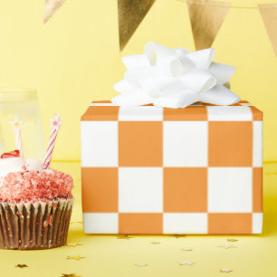 Oranje Wit Dambordruit Schakbord Patroon Cadeaupapier