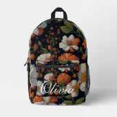  Oranje wit elegant bloemenmonogram Bedrukte Rugzak (Voorkant)