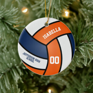 Oranje, wit en blauw volleybal keramisch ornament