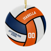 Oranje, wit en blauw volleybal keramisch ornament (Voorkant)