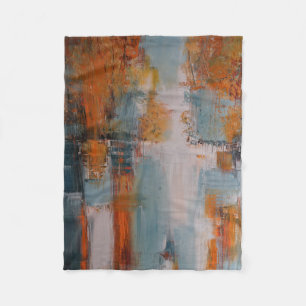 Oranje, wit en blauwgroen abstract schilderen fleece deken
