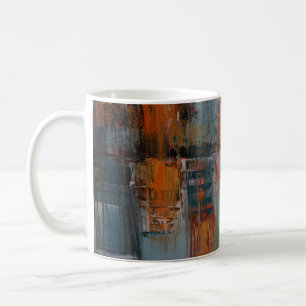 Oranje, wit en blauwgroen abstract schilderen koffiemok