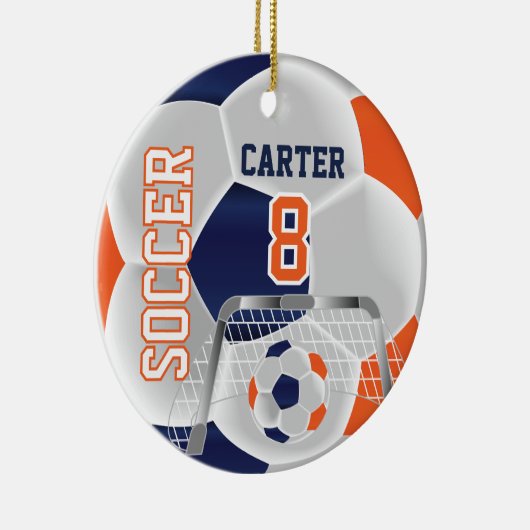 Oranje, wit en donkerblauw Pas Voetbal aan ⚽ Keramisch Ornament (Rechts)