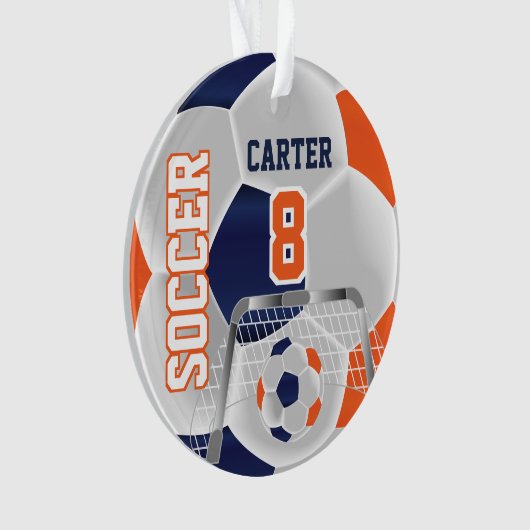 Oranje, wit en donkerblauw Pas Voetbal aan ⚽ Ornament (voorkant)