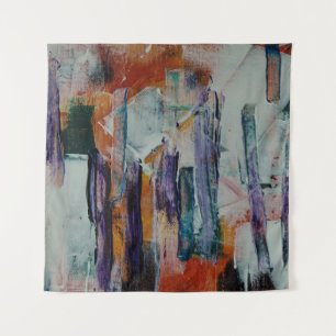 Oranje wit en zwart abstract schilderij wandkleed