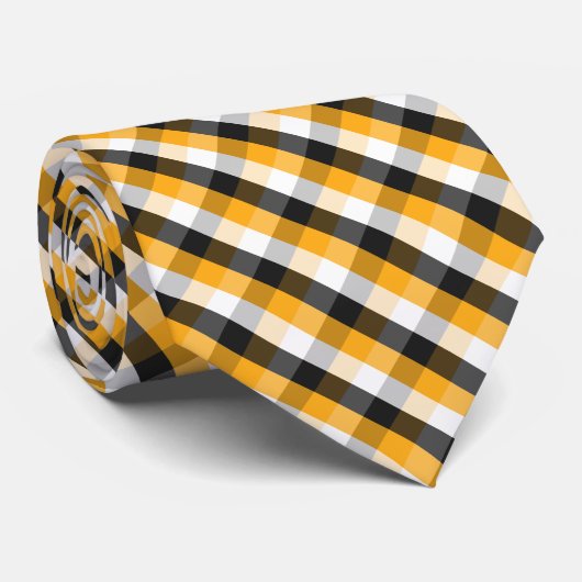 Oranje, wit en zwart, geplakt Stropdas Check Patte (Opgerold)