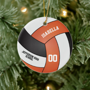 Oranje, wit en zwart volleybal keramisch ornament