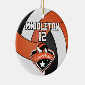 Oranje, wit en zwart volleybal keramisch ornament (Rechts)