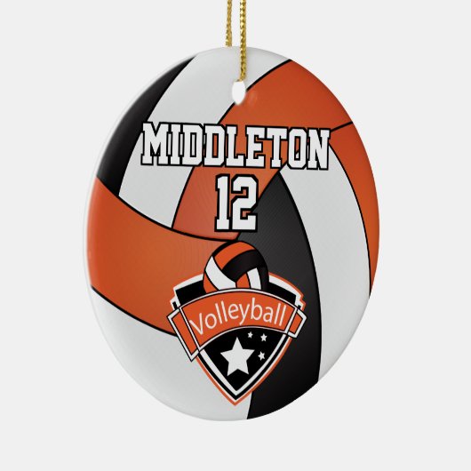 Oranje, wit en zwart volleybal keramisch ornament (Rechts)
