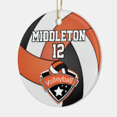 Oranje, wit en zwart volleybal keramisch ornament (Links)
