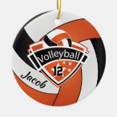 Oranje, wit en zwart volleybal keramisch ornament (Voorkant)