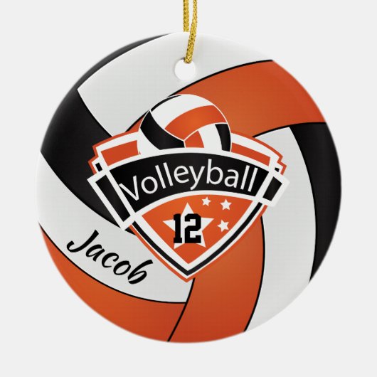 Oranje, wit en zwart volleybal keramisch ornament (Voorkant)