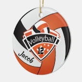 Oranje, wit en zwart volleybal keramisch ornament (Links)
