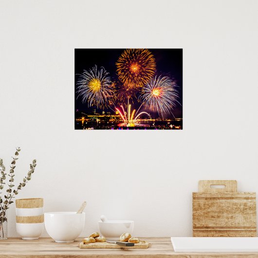 Oranje&wit Fireworks Poster (Keuken)
