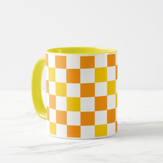 Oranje Wit Geel Geruit Patroon Ontwerp Mok (Voorkant links)